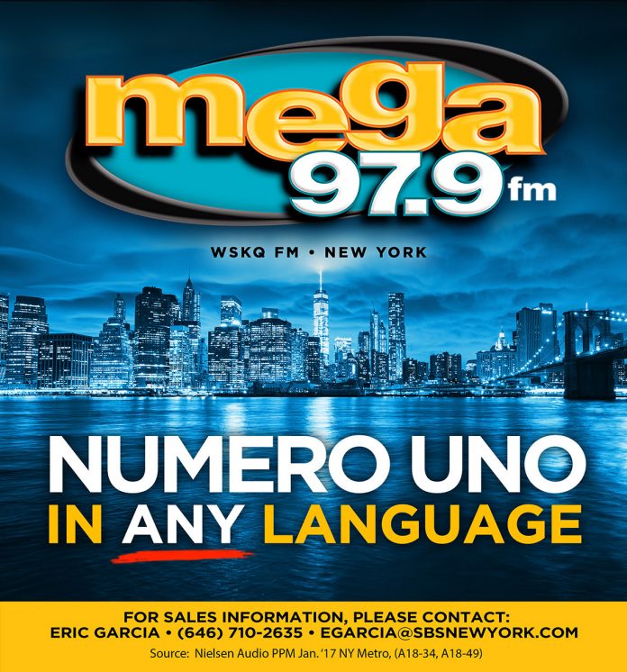 La estacion hispana WSKQ-FM Mega 97.9FM es la numero uno en Nueva York, en todos los formatos e idiomas