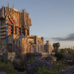 Guardians of the Galaxy–Mission: BREAKOUT! — The exterior of The Collector’s Fortress shimmers at dusk at Disney California Adventure Park, enticing guests to explore the new attraction Guardians of the Galaxy-Mission: BREAKOUT!  The epic new adventure blasts guests straight into the “Guardians of the Galaxy” story for the first time, alongside characters from the blockbuster films and comics. Rocket is asking guests to help him rescue his pals from The Collector’s grandiose Fortress. (Joshua Sudock/DIsneyland Resort)