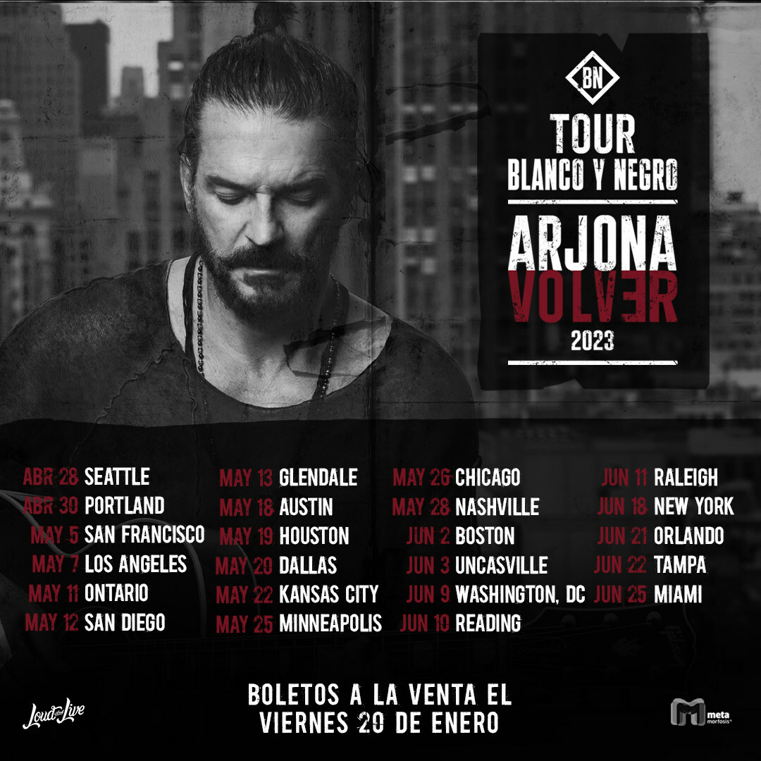 RICARDO ARJONA ANNOUNCES BLANCO Y NEGRO VOLVER TOUR 2023 Hispanic PR