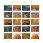 Autumn Colors: The radiant beauty of fall will be celebrated with 10 new stamps in a pane of 20, featuring a portfolio of brilliant photographs taken in a variety of locations around the United States.