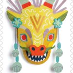 Lunar New Year ∙ Year of the Dragon: The fifth of 12 stamps in the latest Lunar New Year stamp series celebrates the Year of the Dragon. Calling to mind the elaborately decorated masks used in dances often performed in Lunar New Year parades, this three-dimensional mask depicting a dragon is a contemporary take on the long tradition of paper-cut folk art crafts created during this auspicious time of year.