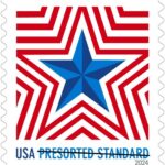 Radiant Star: Radiant Star will be a new presorted standard stamp intended for bulk mailers and will be sold in self-adhesive coils of 3,000 and 10,000.