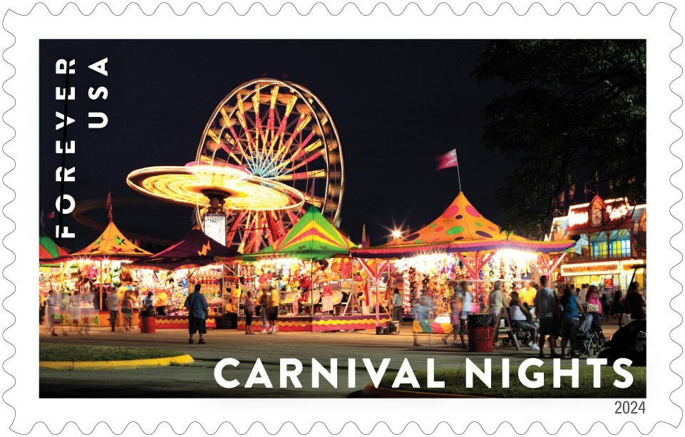 U.S. Postal Service Reveals Additional Stamps for 2024 – Carnival Nights Stamp – Image Credit: U.S. Postal Service