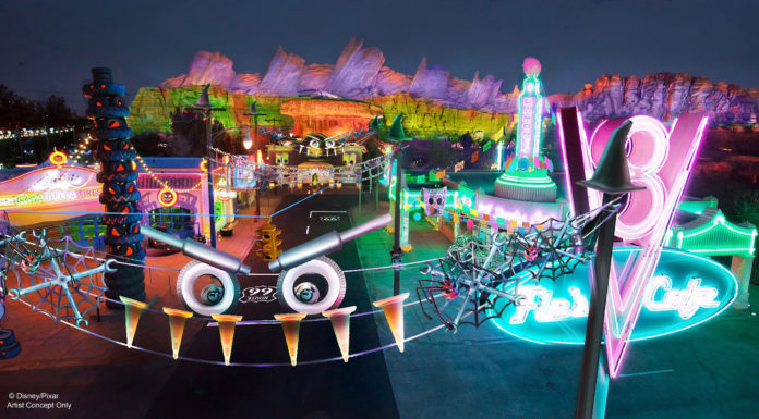 HALLOWEEN TIME AT THE DISNEYLAND RESORT (ANAHEIM, Calif.) - Guests will get into the Haul-O-Ween spirit in Cars Land at Disney California Adventure Park. Radiator Springs residents Lighting McQueen, Mater, Cruz, Red and DJ will be all dressed up to go “trunk-or-treating.” Attractions transform, too, with Mater’s Junkyard Jamboree turning spooky as the Graveyard JamBOOree, and Luigi’s Rollickin’ Roadsters getting a seasonal twist to become Luigi’s Honkin’ Haul-O-Ween. Halloween Time at the Disney