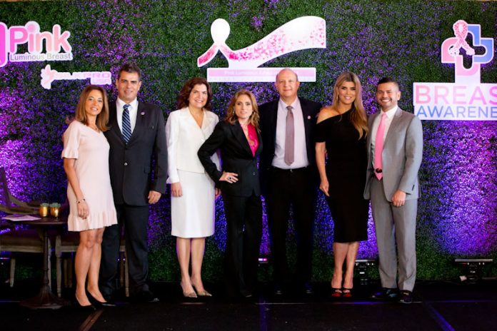 Fernanda Schwyter; Dr. Luis Fernando Correia, Dr. Giselle B. Ghurani; Marylin Dans, Dr. Jose Lutzky, Ana Quincoces, Dr. Moises Irizarry announce the launch of international philanthropic efforts in honor of World Cancer Day.