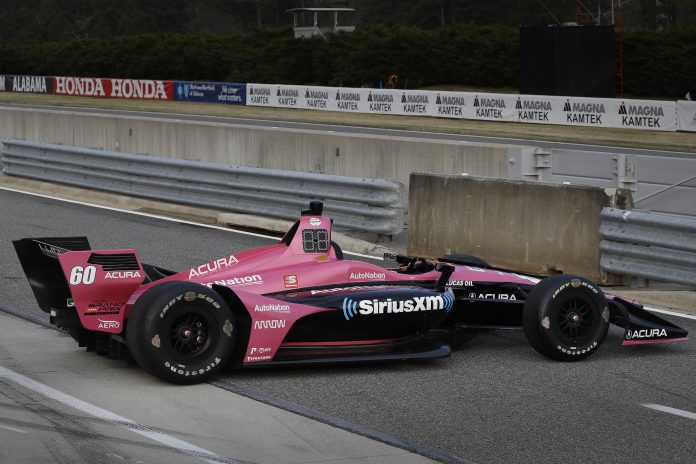 The #60 Meyer Shank Racing IndyCar driven by Jack Harvey will feature Acura badging this weekend to mark the company’s debut as title sponsor of the Acura Grand Prix of Long Beach.