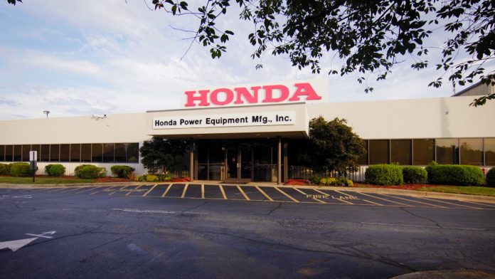Exterior of the Honda Power Equipment Mfg. entrance in Swepsonville, NC