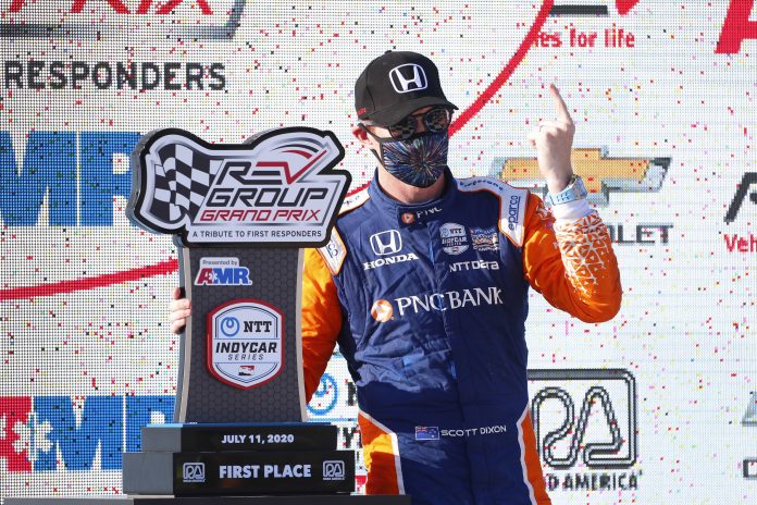 Scott Dixon made it three-for-three in the first race of an NTT INDYCAR SERIES doubleheader weekend at Road America, with Honda also scoring it’s third INDYCAR victory in as many races Saturday at Road America in Wisconsin. Race two is Sunday at 12 p.m. EDT.