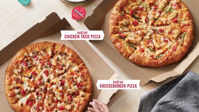 Domino’s is now offering two new, delicious specialty pizzas: the chicken taco pizza and the cheeseburger pizza.