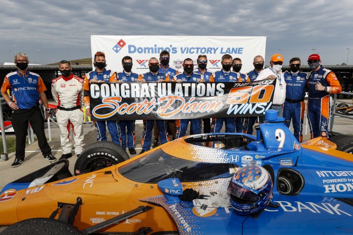 Scott Dixon won for the fourth time this year, and the sixth win for Honda in eight races, as he scored his 50th career victory today at World Wide Technology Raceway near St. Louis, Mo.