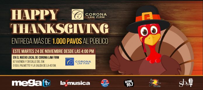 LaMusica App, MegaTV, SBS radio miami y el abogado Dr. Ricardo Corona se unen a la comunidad del sur de la Florida en la tradicional Entrega de Pavos por el Día de Acción de Gracias en su duodécima edición