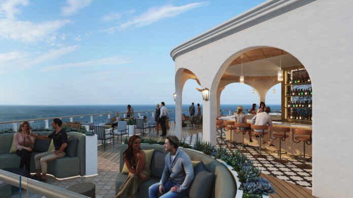 One of the most anticipated venues on Celebrity Beyond the Nate Berkus-designed Sunset Bar is nearly twice as large as previous iterations. The Moroccan-inspired escape, with conversation niches and covered enclaves, is reminiscent of a modern-day Casablanca and sure to be one of the hottest spots at sea. Guests enter through a pergola-covered entrance and Sunset Bar’s cascading terraces combine to provide the perfect place to soak in spectacular views and create unforgettable memories. (PRNewsfoto/Celebrity Cruises)